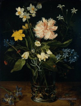 Nature morte avec des fleurs dans un verre Jan Brueghel l’Ancien floral Peinture à l'huile